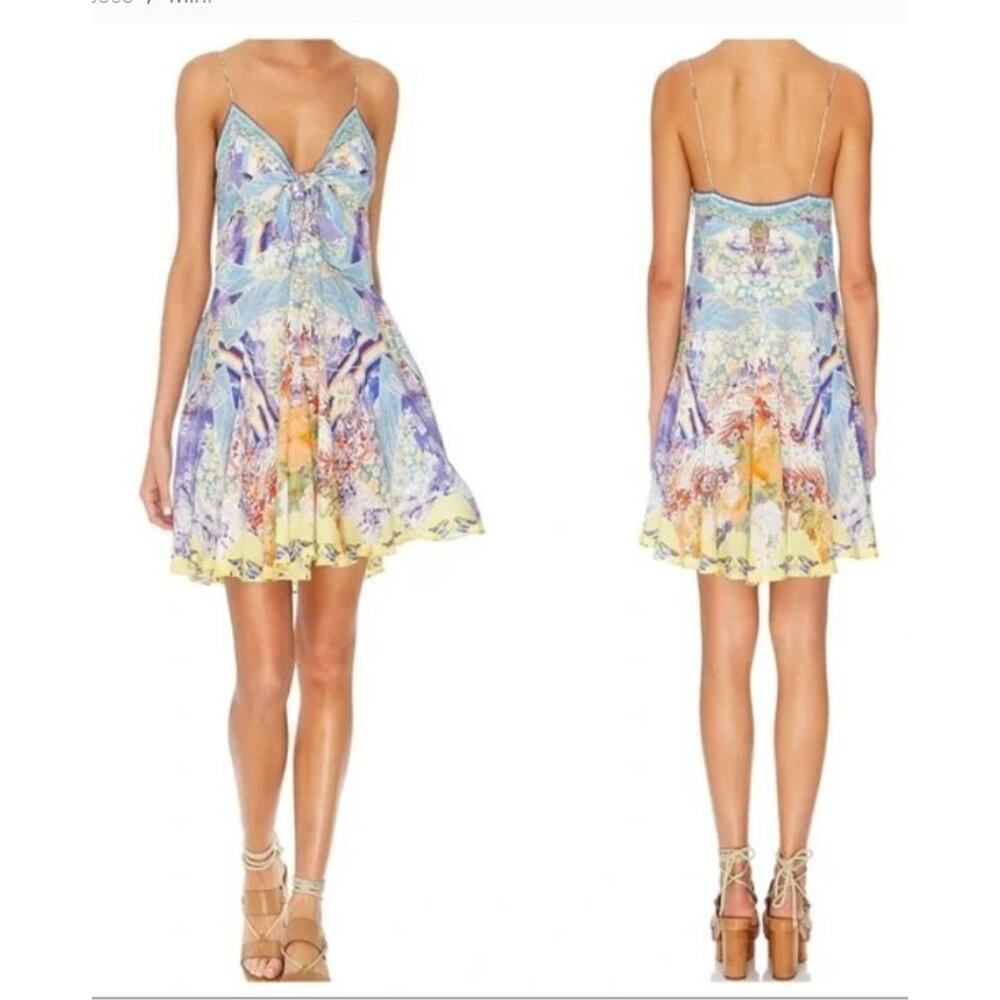 CAMILLA Sz L Large Tie Front Short Mini Dress Girl in the Kimono Print Silk